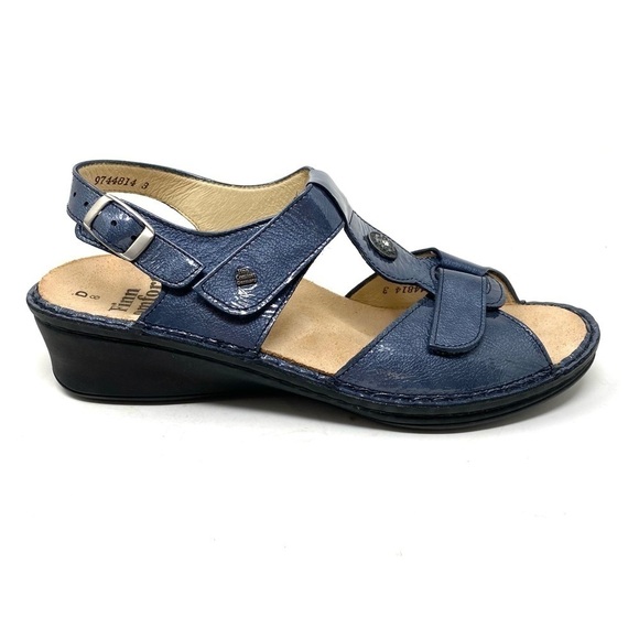 Finn Comfort Adana Dark Blue Patent Leather Sandals - Picture 1 of 8
